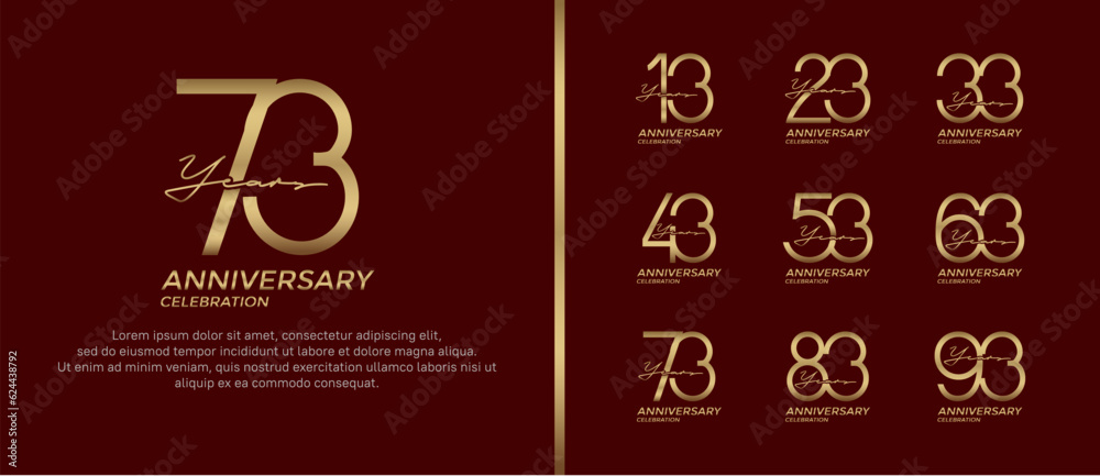 set of anniversary logo golden color on red background for celebration moment set of anniversary logo golden color on red background for celebration moment