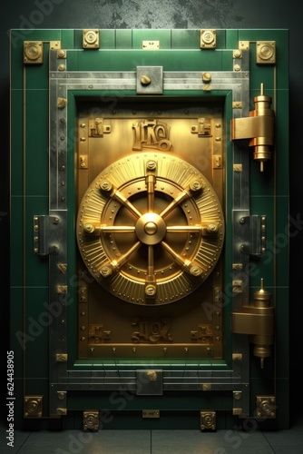 bank vault door with a money symbol, created with generative ai