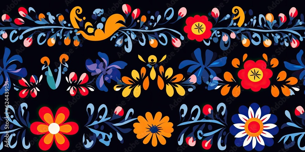 Folkloric Fiesta: Embroidered Floral Delights Mexican Embroidery Generative Ai Digital Illustration