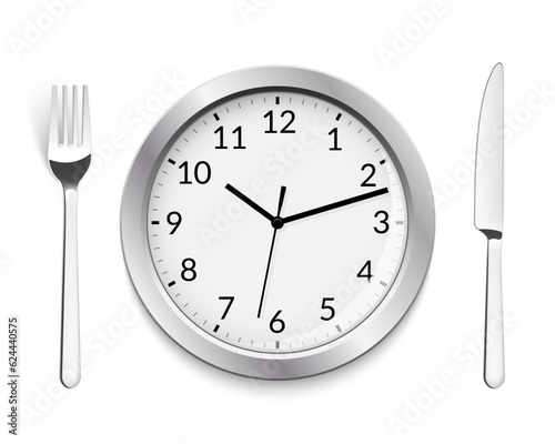 Time clock food lunch meal restaurant vector icon. Lunch food plan eat break hour hunger symbol illustration.