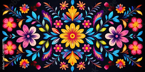 Enchanting Fiesta  Mexican Flower Traditional Pattern Mexican Embroidery Generative Ai Digital Illustration