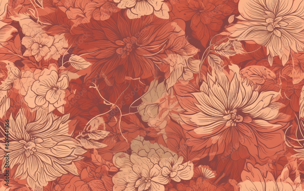 Flower tile square continuous pattern,Seamless collage pattern.created with generative ai tecnology Flower tile square continuous pattern,Seamless collage pattern.created with generative ai tecnology