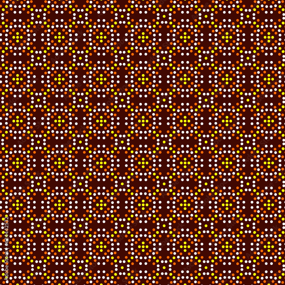 Abstract geometric small white yellow polka dot checkered pattern Brown background Abstract geometric small white yellow polka dot checkered pattern Brown background