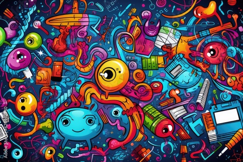 school supplies doodles on color background  Generative AI