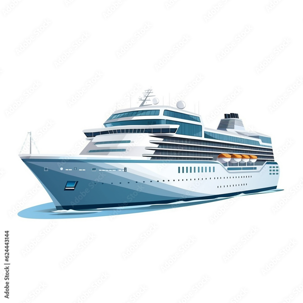 Illustration of a luxury cruise ship isolated on white background. Currently in the position of sailing to the destination.
