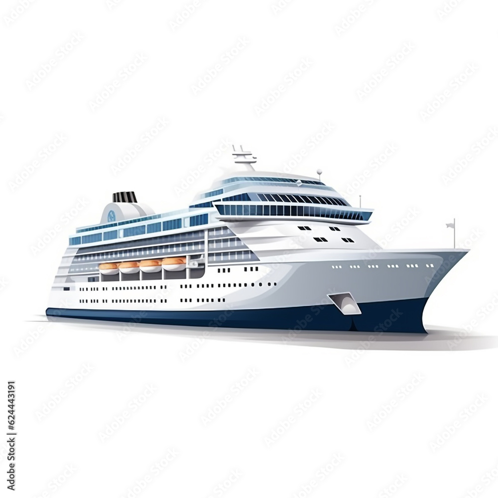 Illustration of a luxury cruise ship isolated on white background. Currently in the position of sailing to the destination.
