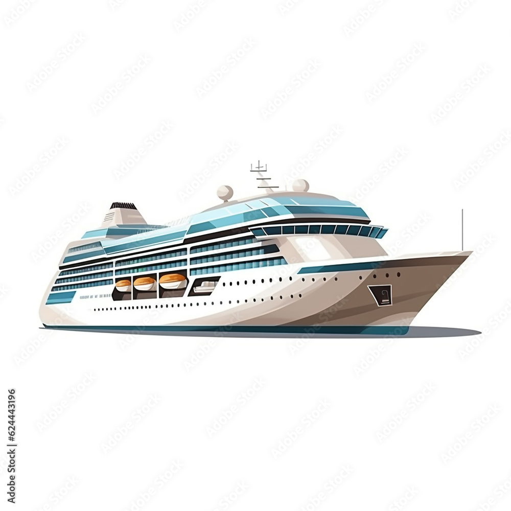 Illustration of a luxury cruise ship isolated on white background. Currently in the position of sailing to the destination.

