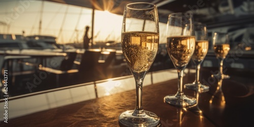 Luxury evening party on cruise yacht with champagne setting. AI Generative © Tisha