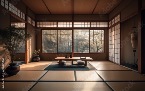 Minimalist Japanese room. AI Generative