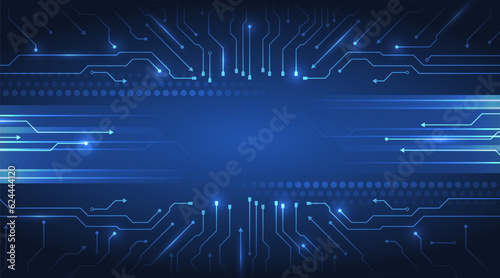 Wide Cyber security internet and networking concept. Hi-tech vector illustration with various technology elements. Abstract circuit board. Digital internet communication on blue background.