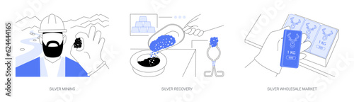 Silver extraction and refinery abstract concept vector illustrations.