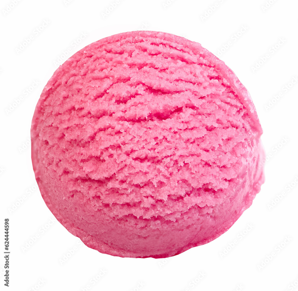 One scoop of strawberry pink ice cream isolated on white background