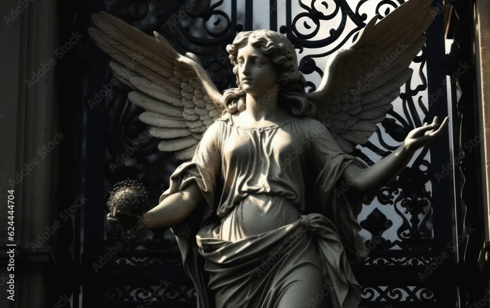 Majestic angel guarding the gate of Heaven. AI Generative