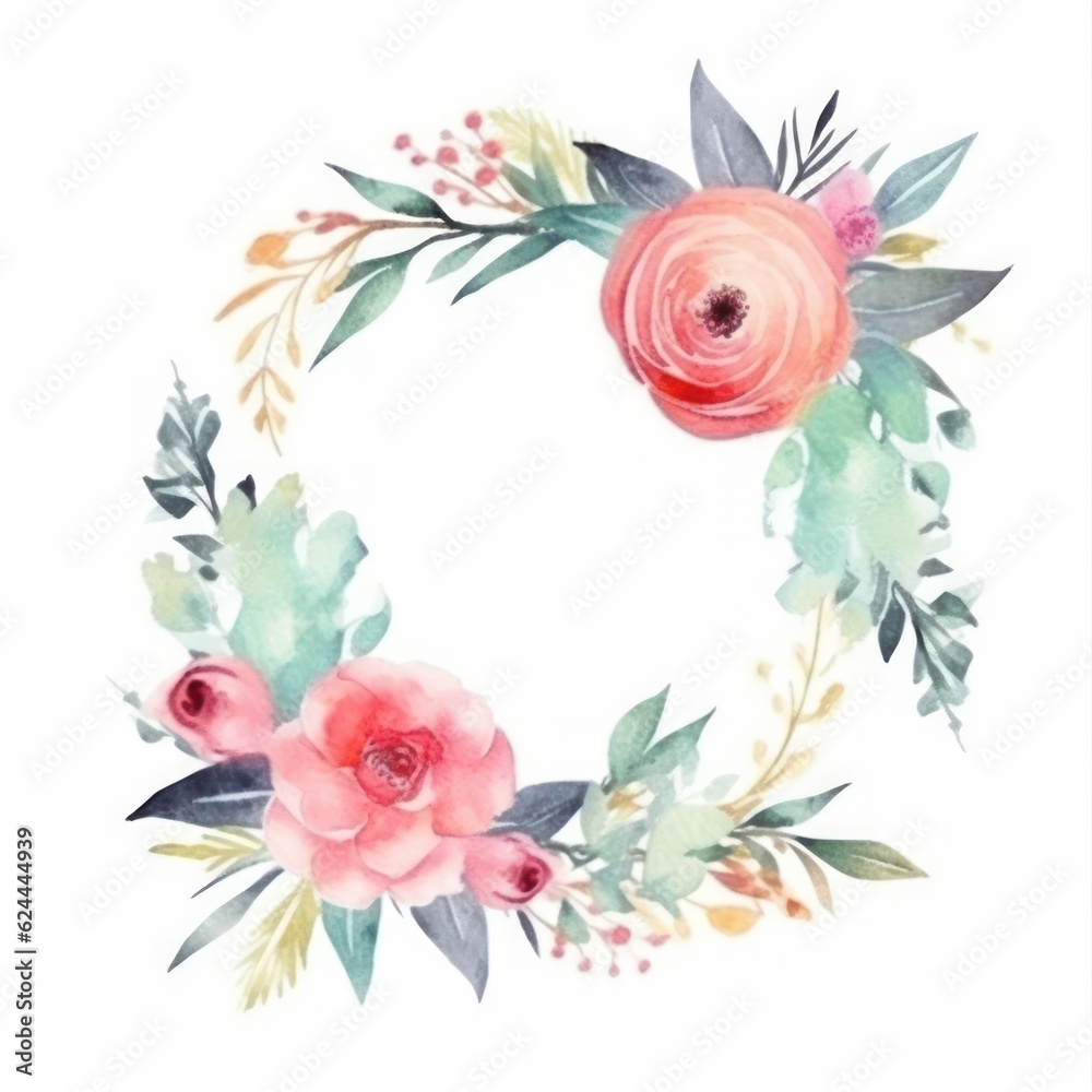 Water Color Pastel Flower and bloom, Wedding decorative perfect rectangle frame border. AI Generative