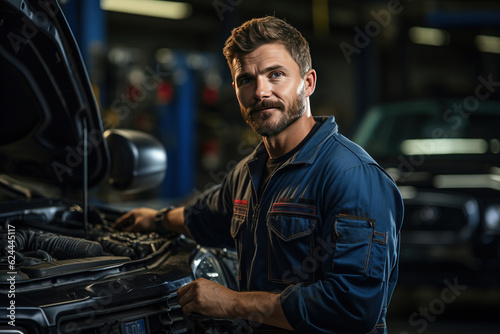 Master of Machines: A Car Mechanic's Portrait in a Well-Equipped Garage