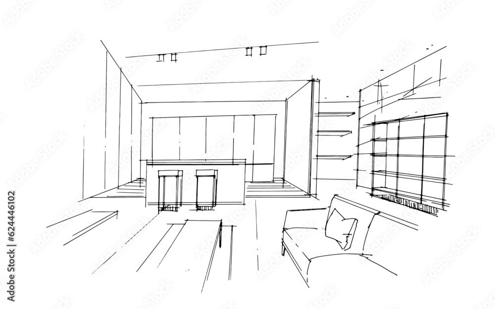 Line drawing in the living room,a line drawing Using interior ...