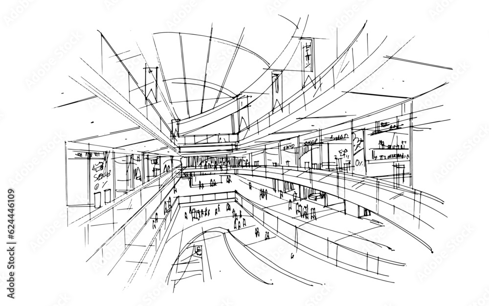 department store line drawing,a line drawing Using interior architecture, assembling graphics, working in architecture, and interior design, among other things.,house interior or interior design