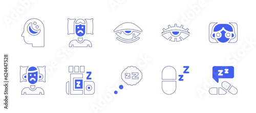 Insomnia icon set. Duotone style line stroke and bold. Vector illustration. Containing insomnia, sleepless, sleeping pills, drug.