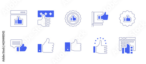 Like icon set. Duotone style line stroke and bold. Vector illustration. Containing browser, thumb up, like. © Huticon