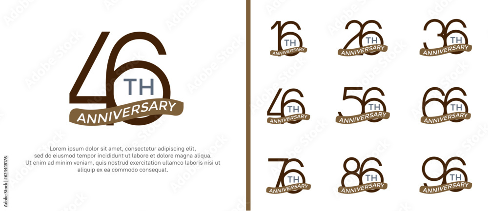 set of anniversary logo brown color and ribbon on white background for celebration moment