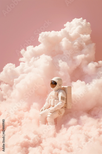 an astronaut in marshmallow clouds in the style of minimalist light pink and light amber created by generative AI