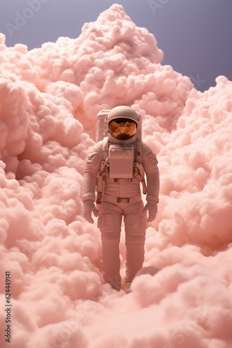 an astronaut in marshmallow clouds in the style of minimalist light pink and light amber created by generative AI