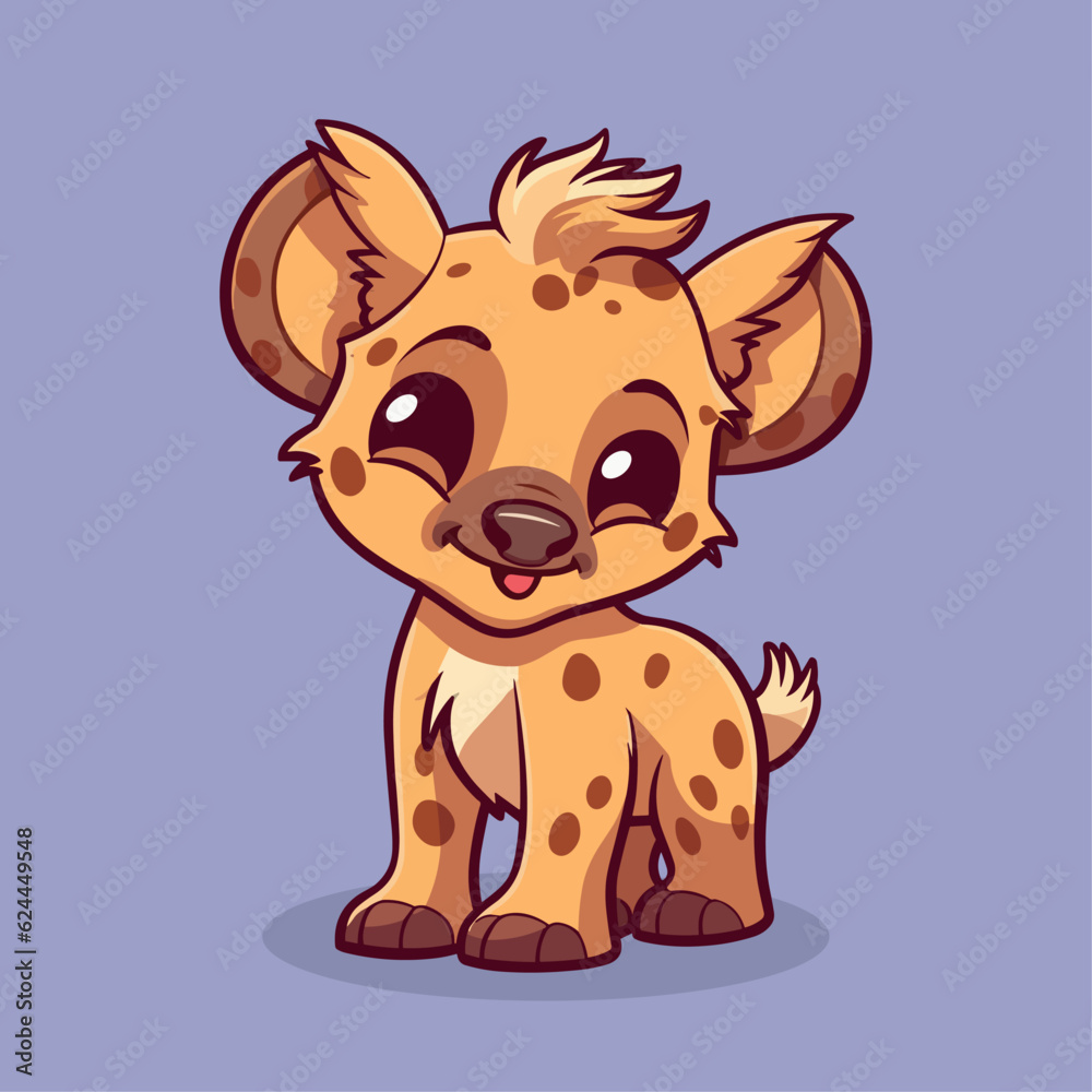 Obraz premium Cute Cartoon Hyena - Playful Wild Dog of the African Savannah. Vector Illustration for Children and Baby. Flat Clipart of a Fascinating Predator