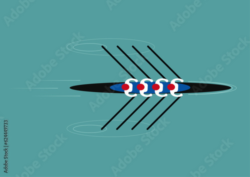canoe race rowing group of four top-view vector illustration