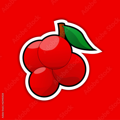 illustration of a fresh red berries icon vector. red berry logo with outline design isolate on red background. grapes vector emoji sticker.
