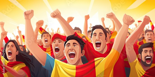 Energetic Spanish Football Fans Celebrating - Isometric Illustration - Joyful World Cup Celebration Football Fans Generative Ai Digital Illustration