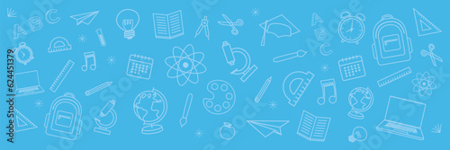 Back to school. Sketch back to school concept. Back to School banner with hand drawn doodle background.