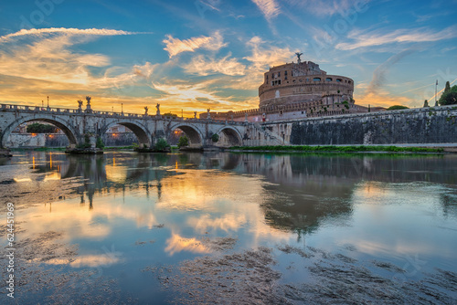 Rome Vatican Italy  sunset city skyline at Castel Sant Angelo and Tiber River