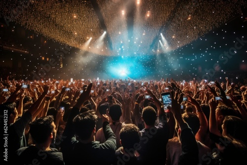 A crowd of people at a live event, concert or party holding hands and smartphones up .Generative AI 4
