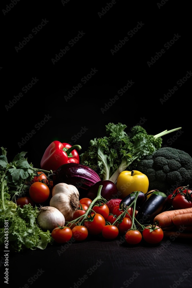 Variety of vegetables on black background Variety of vegetables on black background