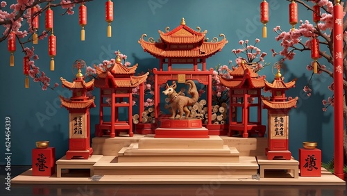 chinese temple in the city podium