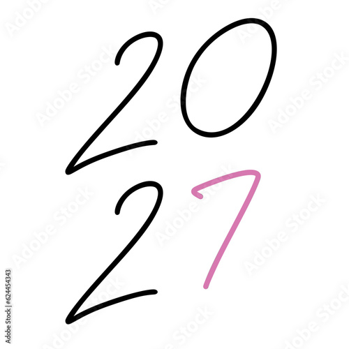 2027 new year. Simple line doodle style. 
