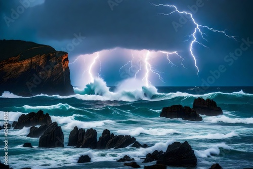 storm at the sea stunning view AI GENERATED
