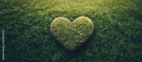 Heart shaped stone on green meadow