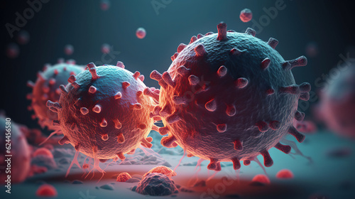 Fotografiet Dividing cancer cells - 3D illustration, Generative AI