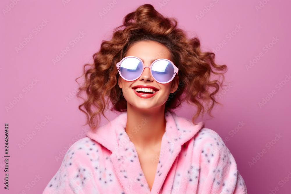 Young woman finds pure delight within her own space. Generative AI Young woman finds pure delight within her own space. Generative AI