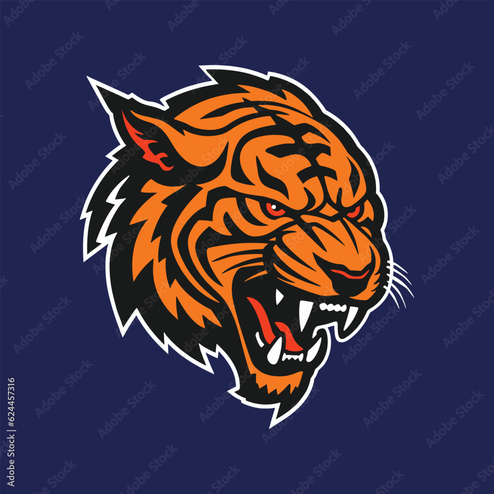 Sports logos with tiger mascots. Colorful collection sports emblem with tiger mascot and bold