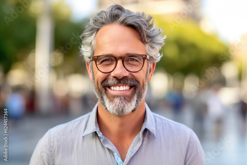 Outdoor Shot of a Happy Mature Man in Spectacles. Generative AI