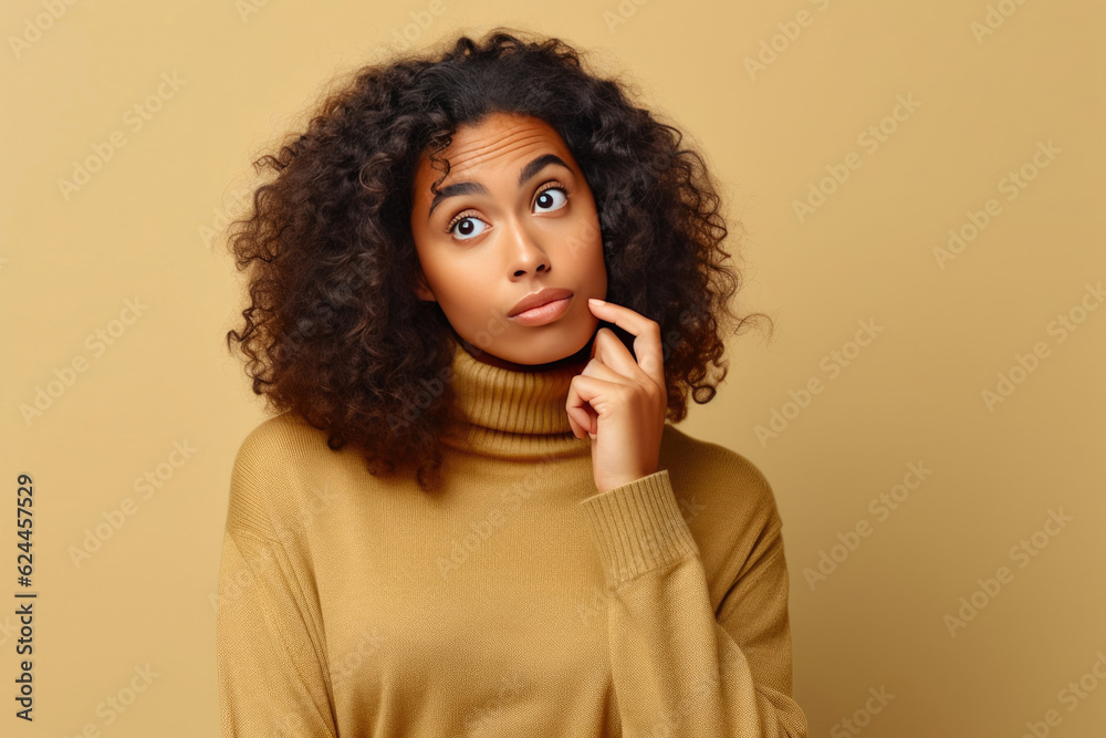 Modern Woman Deliberates Thoughtfully. Generative AI Modern Woman Deliberates Thoughtfully. Generative AI