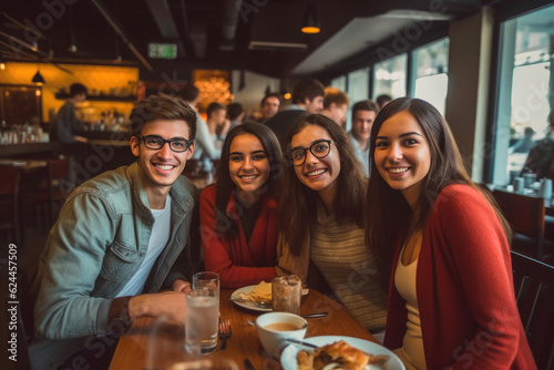 Cheerful Group Dining Together at Breakfast. Generative AI