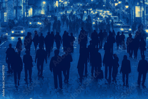 Silhouette of People Walking in Gradient Blue Background