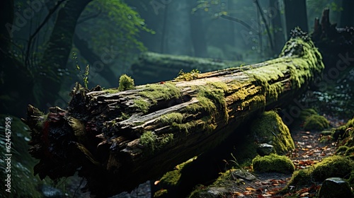 A mossy fallen tree in the forest. (Generative AI)