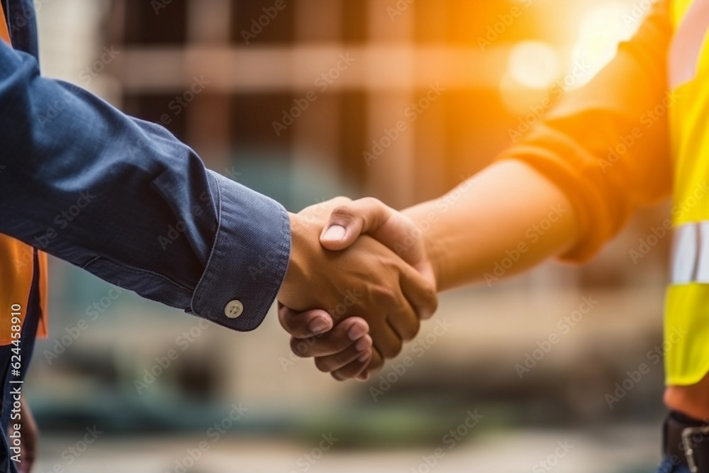 Tight shot of two people exchanging a handshake. Generative Ai. Tight shot of two people exchanging a handshake. Generative Ai.
