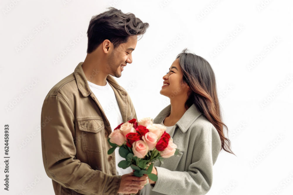 Heartwarming Valentine's Moment: Man Presents Flowers to Woman Heartwarming Valentine's Moment: Man Presents Flowers to Woman