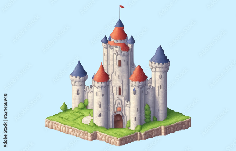 A castle pixel art design game asset construction architecture 
