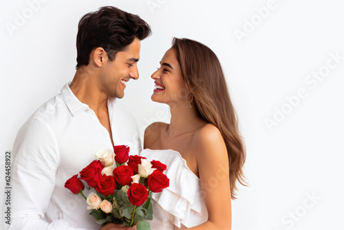 Romantic Valentine's Day Couple with Floral Gesture